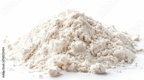 On a white background, there is a pile of flour