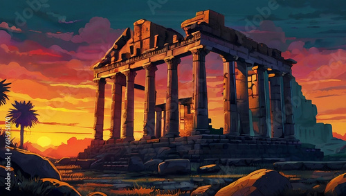 Temple ruins in an ancient rome citys Illustration photo