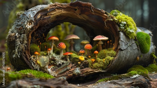 Group of Mushrooms on Forest Floor