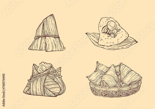 Hand drawn line dragon boat zongzi collection