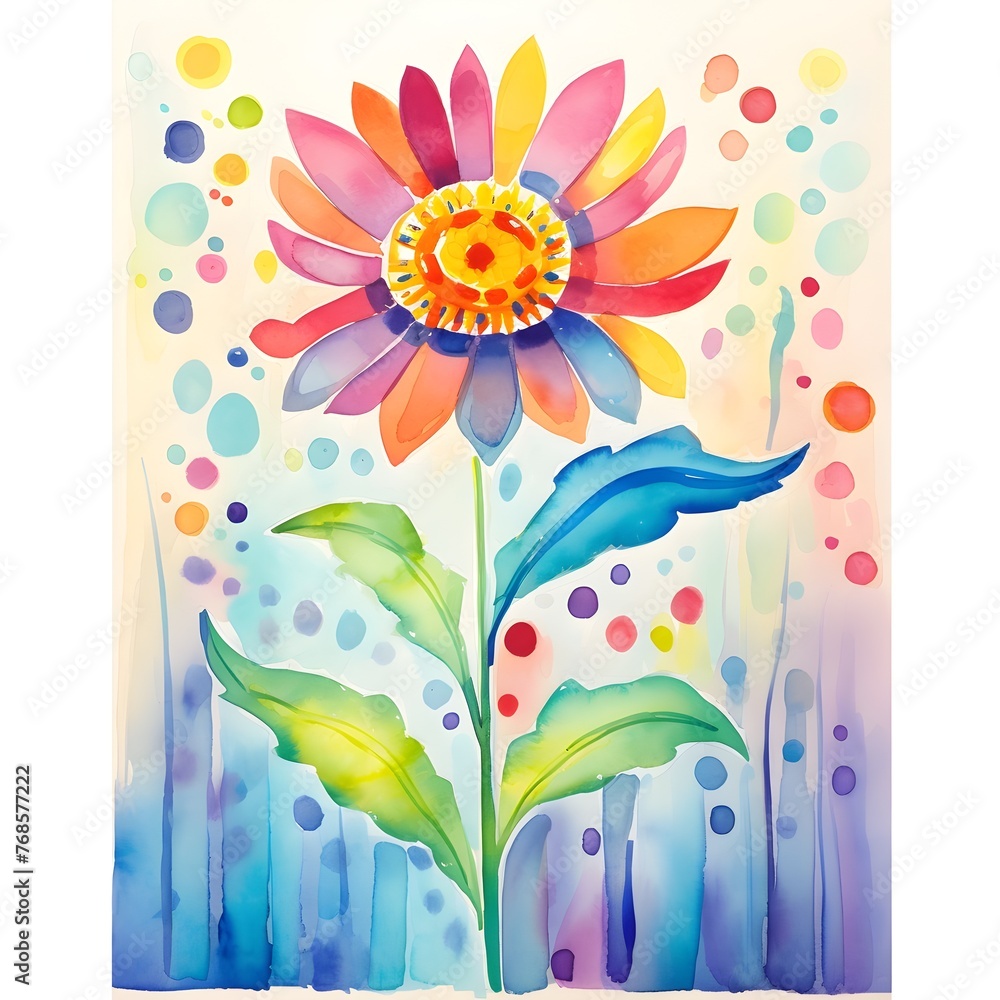 Vibrant Watercolor Depiction of a Whimsical and Joyful Floral Piece