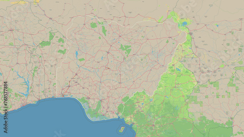Nigeria outlined. OSM Topographic German style map