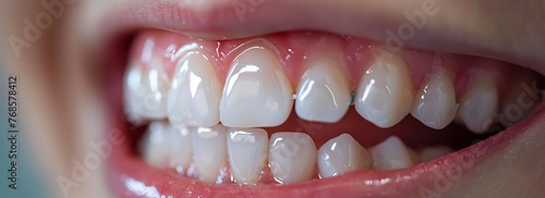 Close up on the application of braces focusing on the alignment and correction for a healthy bite photo