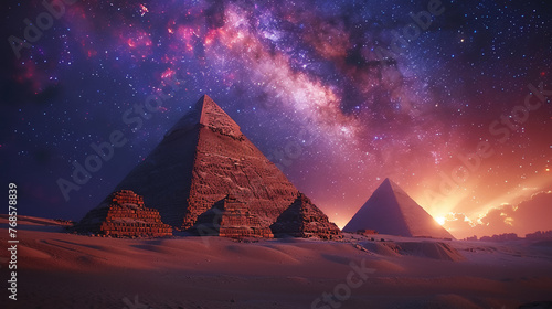 Pyramids of Giza under a technicolor sky ancient wonders in a vibrant digital perspective