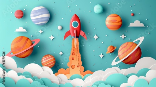 playful journey through space with illustrated rocket and planets