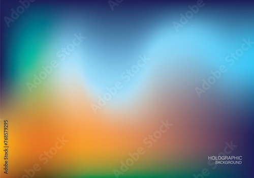 Holo Lights. Vector colorful Hologram Dreamy Background. Rainbow Iridescent Gradient. Minimalist Holographic Fluid Wallpaper. Neon Opalescent Banner. Modern Tech Music Design.