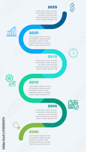 Vertical colorful infographic, diagram, timeline, schedule and milestone isolated on light background.