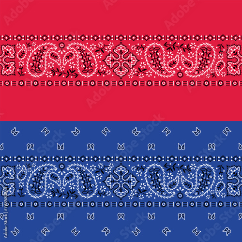 Classic seamless paisley bandana border. Vector illustration.