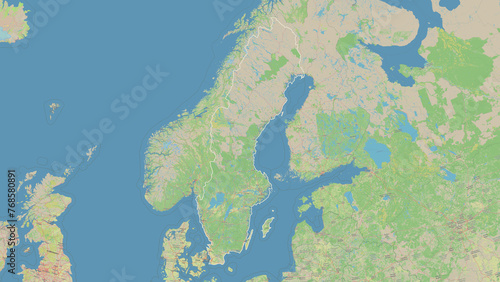 Photography Sweden outlined. OSM Topographic German style map