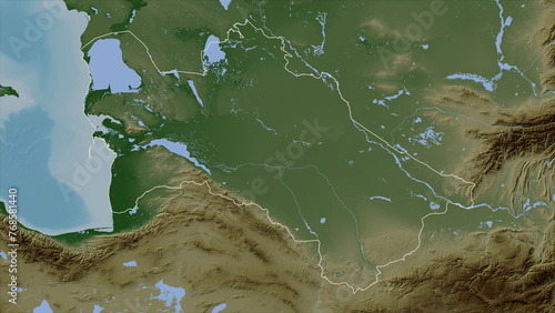 Turkmenistan outlined. Pale elevation map