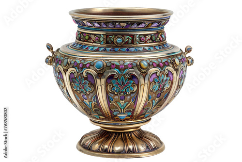 A Russian Gilded Silver and Shaded Enamel Table Vase on Transparent Background