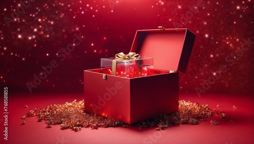 christmas gift box with red ribbon