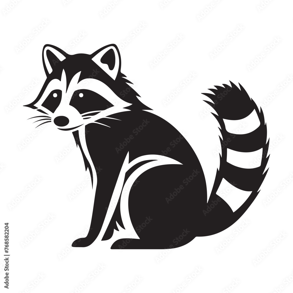 Obraz premium Raccoon silhouette black white vector illustrator