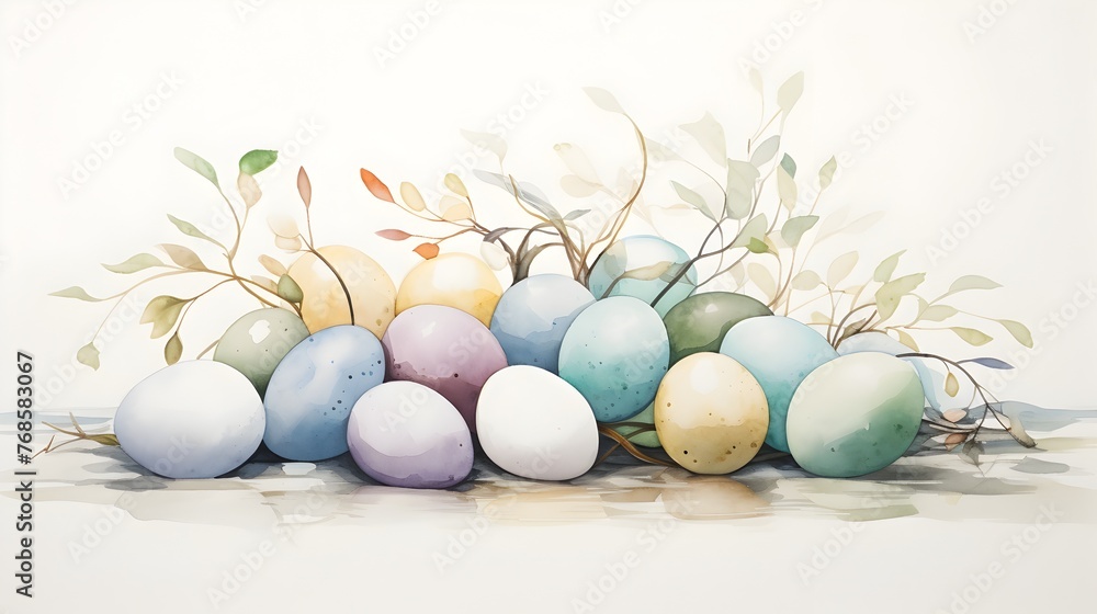 Tranquil Watercolor Easter Eggs Showcasing the Beauty of Japanese Minimalist Design