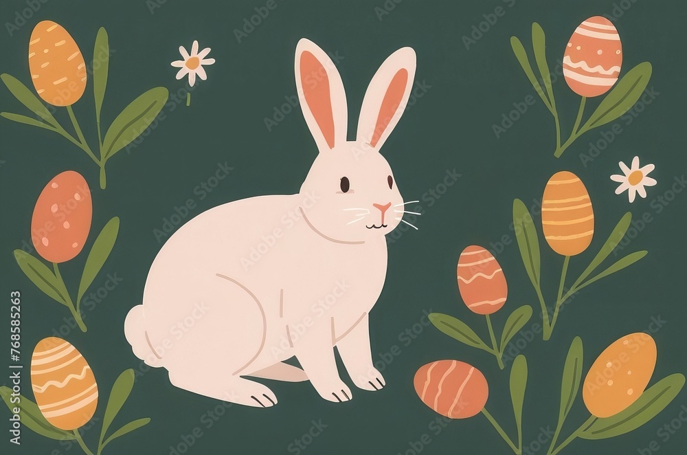 Illustrated easter rabbit in flat lay style