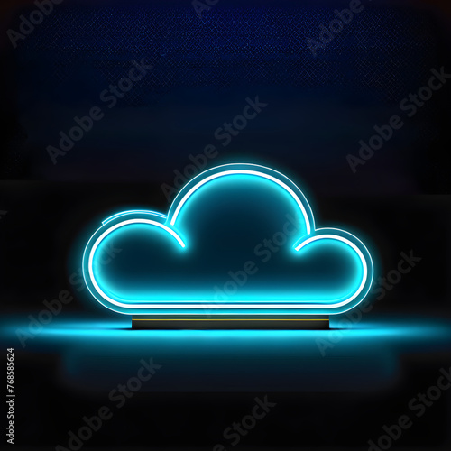 Sky Blue Neon Cloud Icon: Adding a Touch of Serenity to Your Designs(Generative AI)