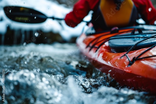 closeup of kayakers intense focus navigating stream © studioworkstock
