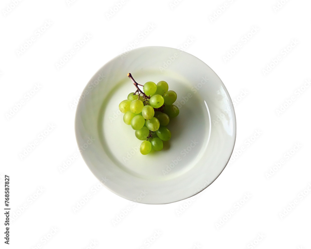 Bunch of ripe green grapes on white plate. isolated on transparent background. Bunch of ripe green grapes on white plate. isolated on transparent background.