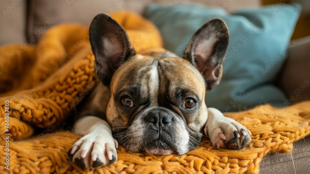 Charming Portrait of Dog on Cozy Blanket