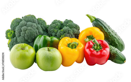 Fresh Harvest: Broccoli, Cucumbers, and Bell Peppers Galore isolated on transparent Background