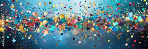 Festive carnival new year's eve celebration party banner - Falling colored confetti texture. Confetti, colorful confetti made of colorful round small paper pieces.