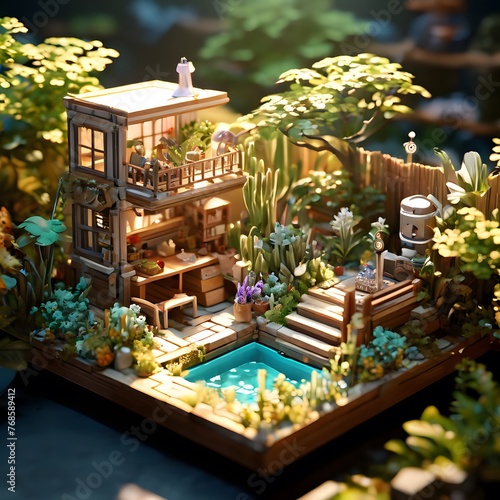 a miniature garden and living room - Generative AI 