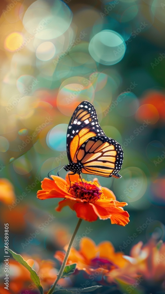 Colorful butterfly sits on beautiful flower, bright blurred background, copy space, close-up professional photo Colorful butterfly sits on beautiful flower, bright blurred background, copy space, close-up professional photo