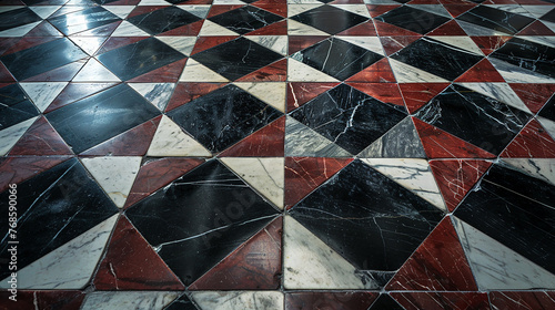 Marble tiles arranged in a geometric pattern, creating a mesmerizing visual rhythm.