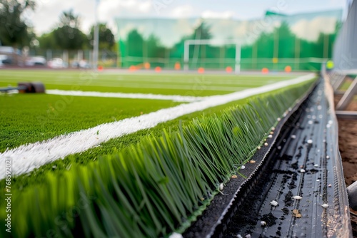 laying artificial turf on a football field