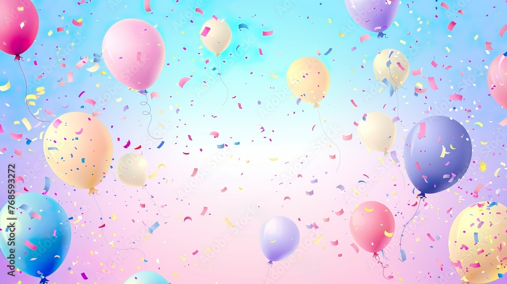 A playful cartoon pastel background with bouncing balloons and confetti, perfect for a festive design A playful cartoon pastel background with bouncing balloons and confetti, perfect for a festive design