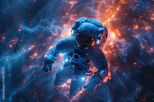Astronaut in a spacesuit floating in outer space