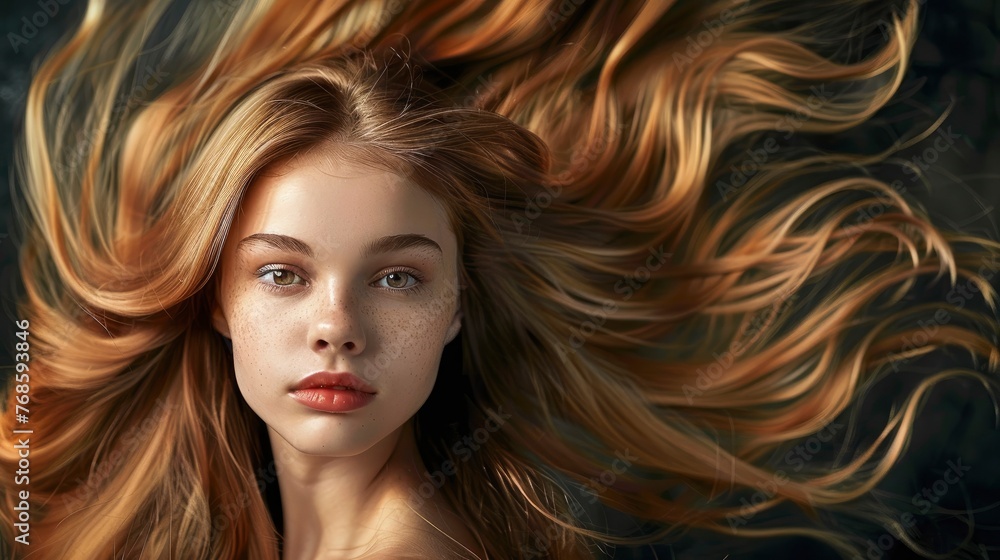 Stunning beautiful young caucasian girl with magnificent hair, professional studio fashion photo Stunning beautiful young caucasian girl with magnificent hair, professional studio fashion photo