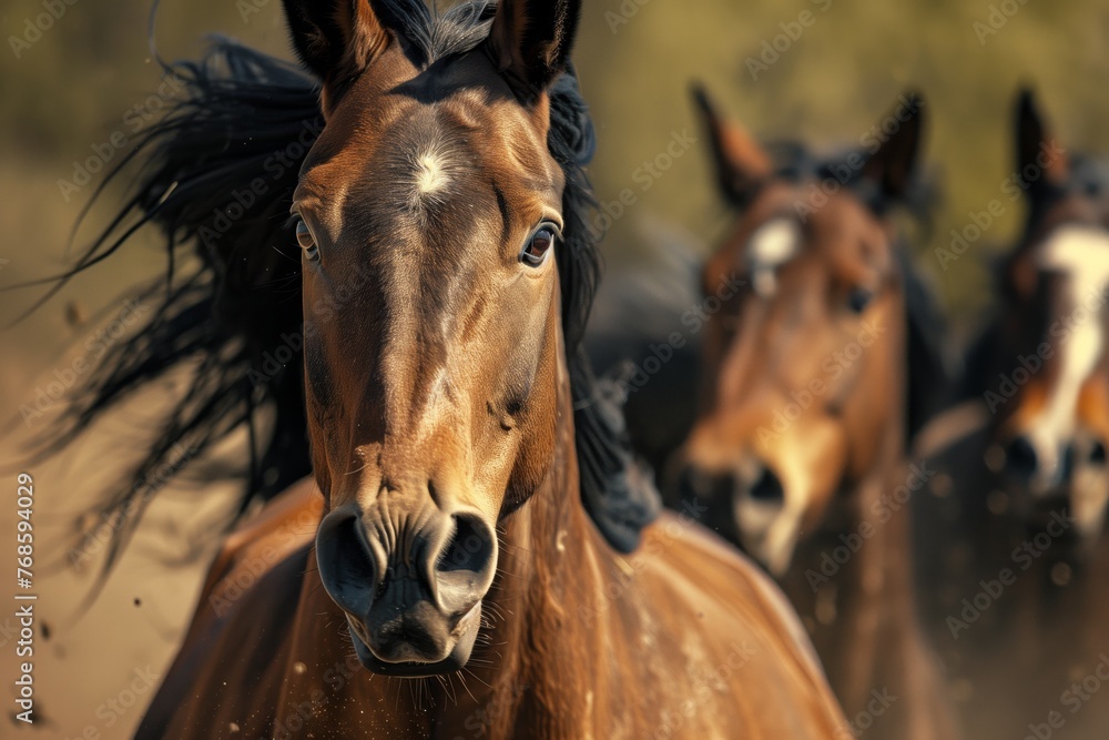 intense eyes and flaring nostrils of horses in midrun intense eyes and flaring nostrils of horses in midrun