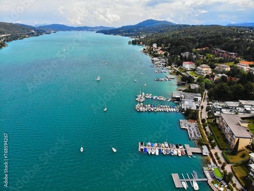 Velden am Worther See town on lake, Austria. Landscape of Austria. photo