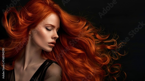 Stunning beautiful sensual woman with magnificent hair, professional studio fashion photo