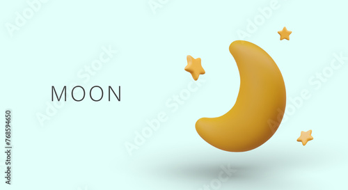 Horizontal background with yellow crescent moon and stars