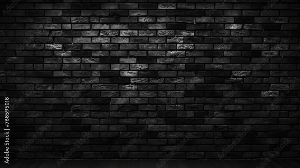 Abstract Black brick wall texture for pattern background. In the style of multiple filter effect, shaped canvas, light black, ceramic, dark tones, - obrazy, fototapety, plakaty 
