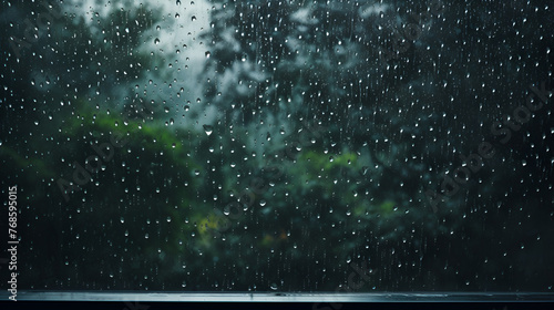 Capture the intricate patterns formed by raindrops on a windowpane, Raindrop on glass with outdoor scenery