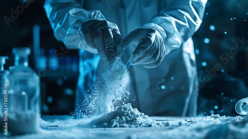 Detailed view of a forensic chemist testing powder residue for explosives highlighting the delicate handling of evidence