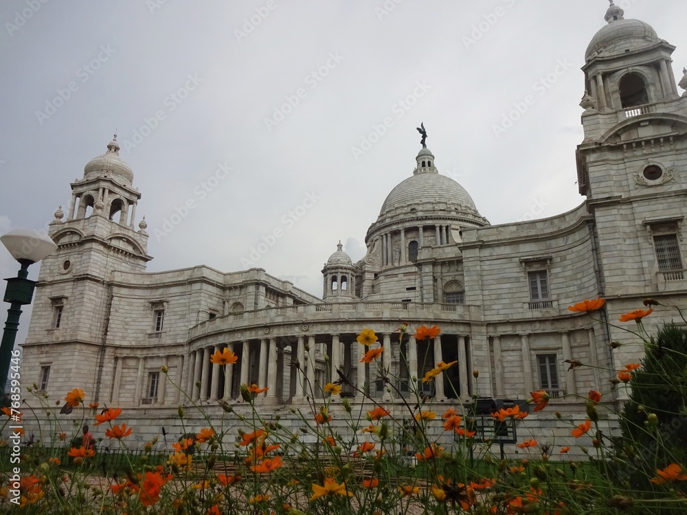 Vibrant flowers in front of Victoria Memorial, Kolkata, India