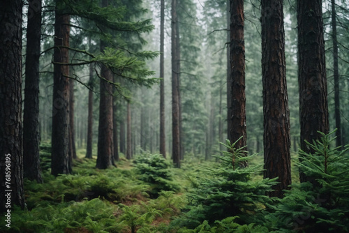 Wallpaper Mural Healthy green trees in a forest of old spruce, fir and pine Torontodigital.ca