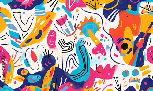 doodle design featuring colorful shapes and lines on a white backdrop  Generative AI 