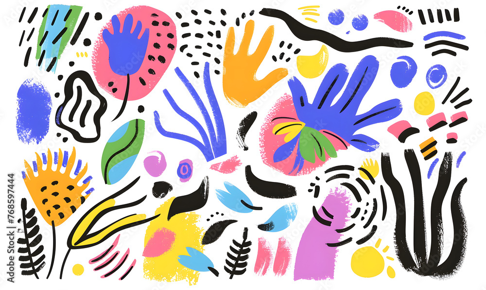 doodle design featuring colorful shapes and lines on a white backdrop, Generative AI doodle design featuring colorful shapes and lines on a white backdrop, Generative AI