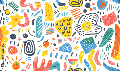 doodle design featuring colorful shapes and lines on a white backdrop, Generative AI 