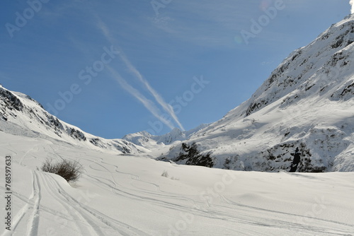 Swiss alps near Andermatt in Autumn snow ski touring hiking