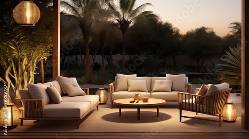 Wallpaper Mural Relaxing outdoor seating near pool in serene backyard, perfect for unwinding and leisure Torontodigital.ca