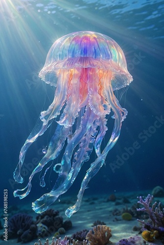 Jellyfish in the crystal clear waters of a tropical clean sea