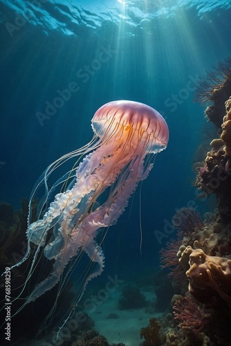 Jellyfish in the crystal clear waters of a tropical clean sea © Arstxopo