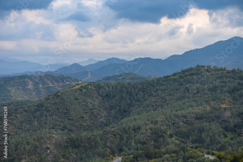 Panoramic top view of Troodos mountains range, Cyprus