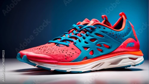 Vibrant running shoes on a gradient backdrop photo